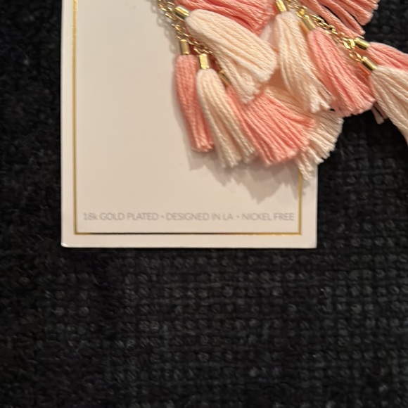 Pink and White Fringe Earrings - Picture 2 of 2